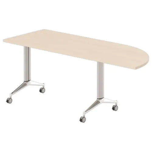 Table rabattable à roulettes - Angle gauche - Acacia clair et alu - 190x70 cm