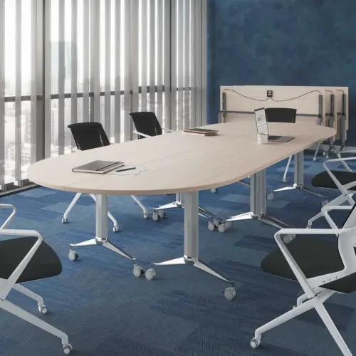 Table rabattable à roulettes - Angle gauche - Acacia clair et alu - 190x70 cm