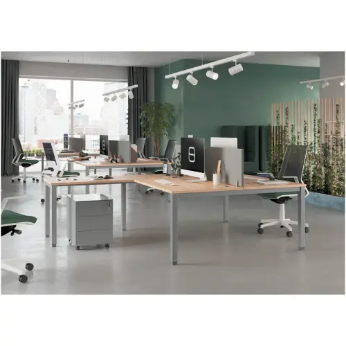 Bureau vis &agrave; vis 4 pieds 140 X 160 X 74 h&ecirc;tre/alu 