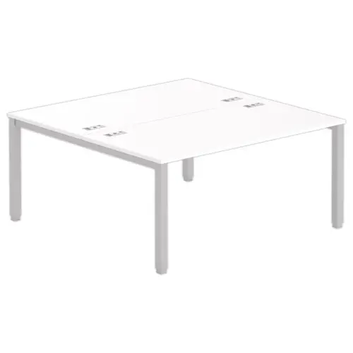 Bureau vis &agrave; vis 4 pieds 160 X 160 X 74 blanc/alu 