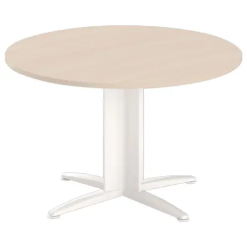 Table r&eacute;union ronde diam. 116cm acacia clair/blanc 