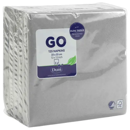 125 Serviettes ouatées - 2 plis - 33 x 33 cm - Gris - DUNI