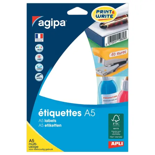 16 Planches d'&eacute;tiquettes multi-usages 48,5x18,5 mm, blanc - 448 &eacute;tiq 