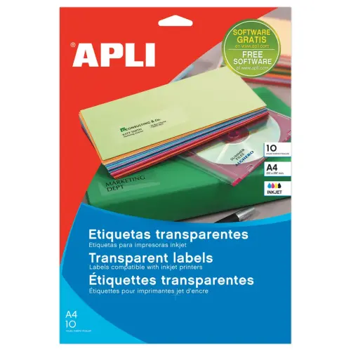 10 Planches d'&eacute;tiquettes transparentes 63,5x38,1 mm 210 &eacute;/Bte 
