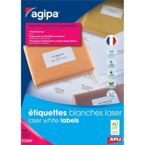 100 Planches d'&eacute;tiquettes laser L99,1xH38,1 mm soit 1400 &eacute;tiq/bo&icirc;te 