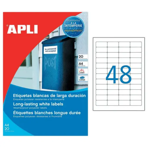 20 Planches d'étiquettes inaltérables laser 45,7x21,2mm 960 étiq. blanc