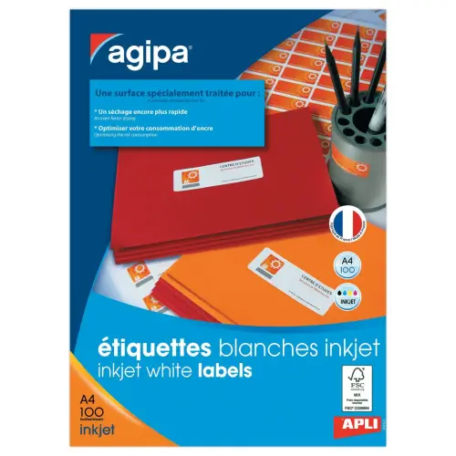 100 Planches d'&eacute;tiquettes jet d'encre 99,1x33,9 mm 1600 &eacute;tiq/bo&icirc;te 
