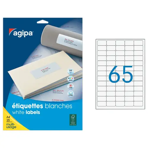 25 Planches d'&eacute;tiquettes 38,1x21,2 mm soit 1625 &eacute;tiq/bo&icirc;te 