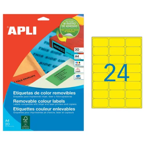 20 Planches d'&eacute;tiquettes L63,5xH33,9 mm 480 &eacute;tiq/ bo&icirc;te, jaune 