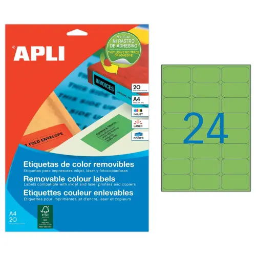 20 Planches d'étiquettes L63,5xH33,9 mm 480 étiq/ boîte,vert