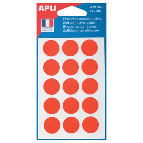 Pastilles gommettes de signalisation rondes - &Oslash;19 mm - rouge - APLI 