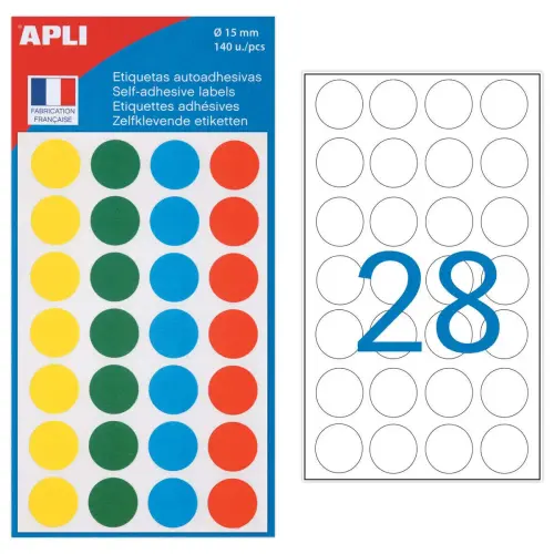 Pastilles gommettes - &Oslash;15 mm - Coloris assortis - Apli 