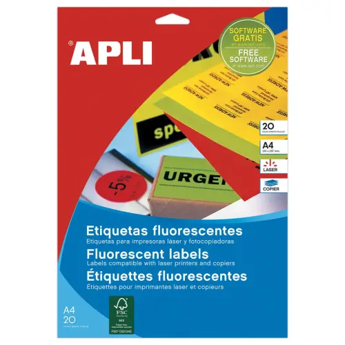 20 Planches de 280 étiquettes fluorescentes 99,1x38,1 rouge fluorescent