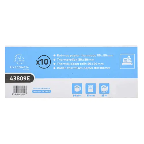 10 Bobines de papier pour caisses et terminaux point de vente - 80 x 80 x 12 mm - EXACOMPTA