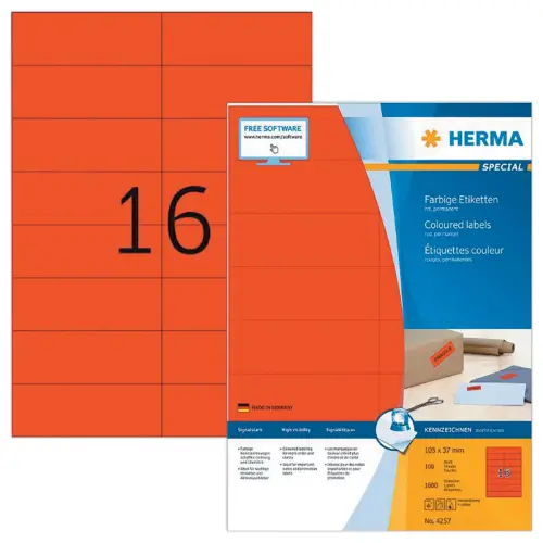 &eacute;tiquettes HERMA 4257 105 x 37mm rougepermanent 