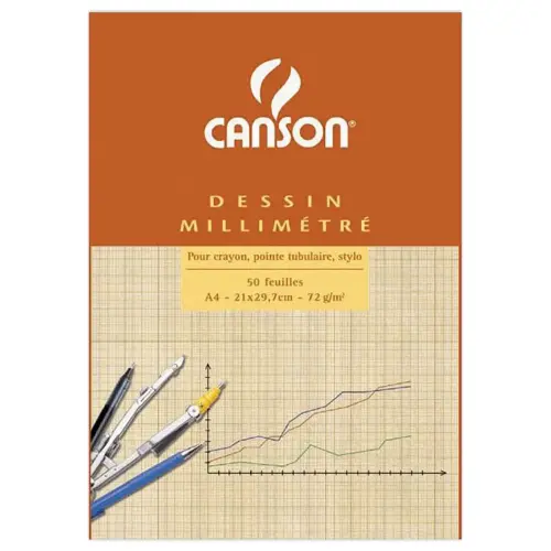 CANSON Bloc de papier millimétré, A4, 80 g/m2 50F