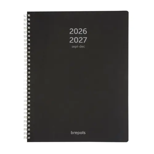 Agenda semainier à spirale A4 - Noir - Septembre 2026 à décembre 2027 - BREPOLS