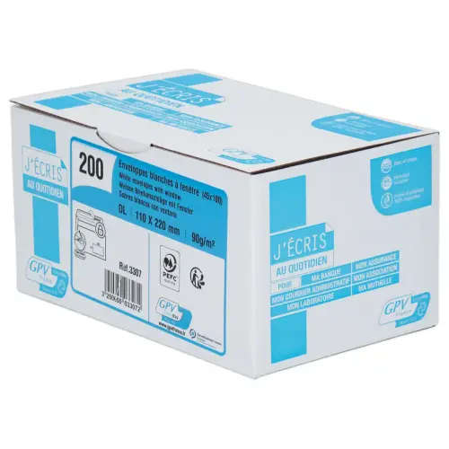 200 Enveloppes blanches avec fenêtre - 110 x 220 mm - GPV