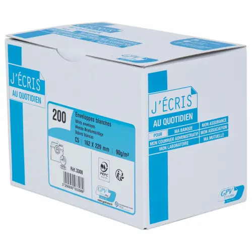200 Enveloppes bande siliconée blanches 162 x 229 mm 90g