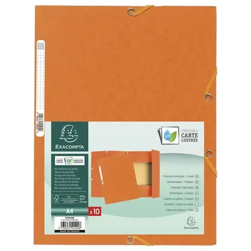 Chemise 3 rabats à élastiques carte lustrée - Orange - EXACOMPTA