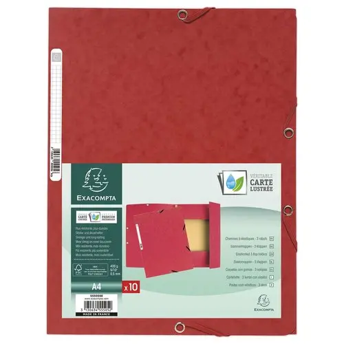 Chemise 3 rabats à élastiques carte lustrée - Rouge - EXACOMPTA
