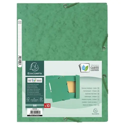 Chemise 3 rabats à élastiques carte lustrée - Vert - EXACOMPTA
