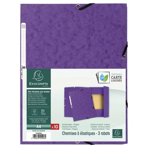 Chemise 3 rabats à élastiques carte lustrée - Violet - EXACOMPTA