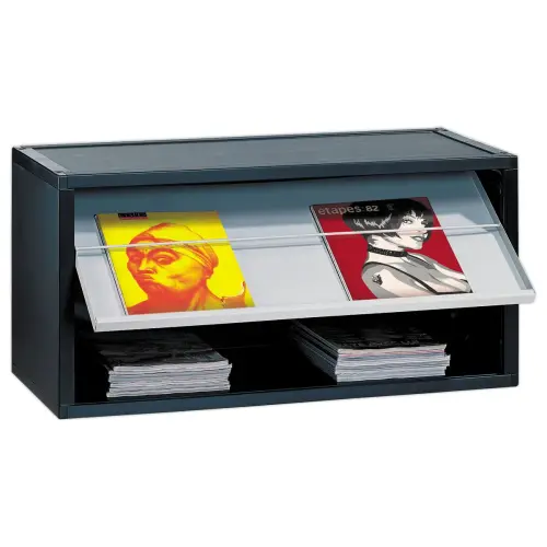 Présentoir Multibloc modulable en polystyrène noir avec porte grise