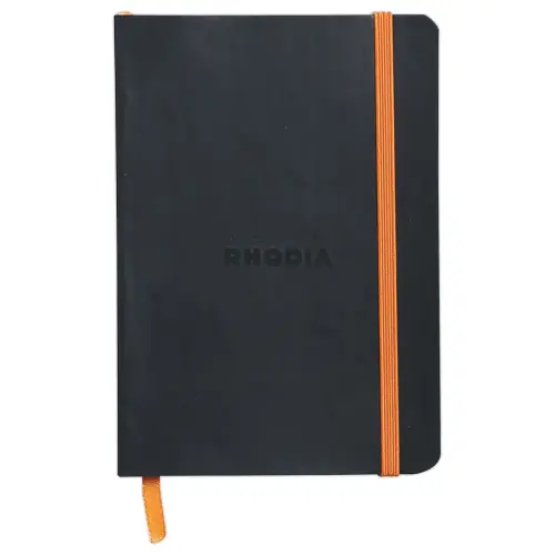Carnet broché Rhodiarama A6 140 pages,ligné, couverture souple noire