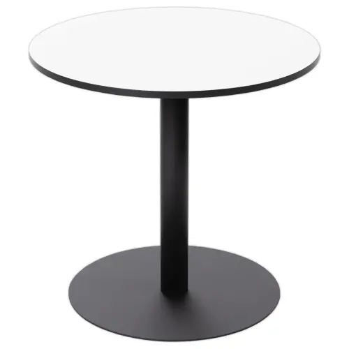 Table de restauration stratifi&eacute;e ronde&Oslash; 80cm - blanc pieds noirs 