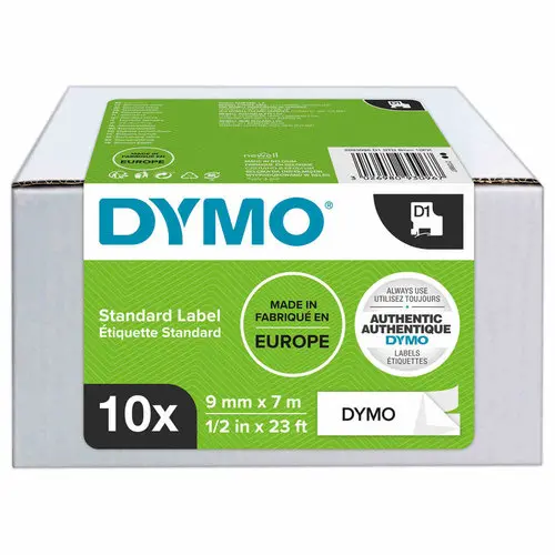 10 Rubans pour titreuse DYMO D1 9mm blanc impression noire 