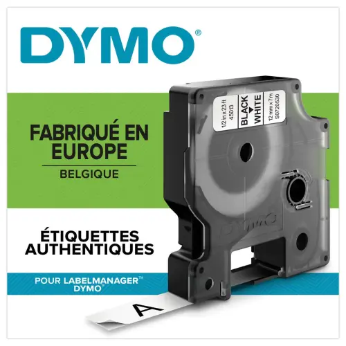 10 Rubans pour titreuse D1 - 12 mm - Impression noir sur fond blanc - Dymo