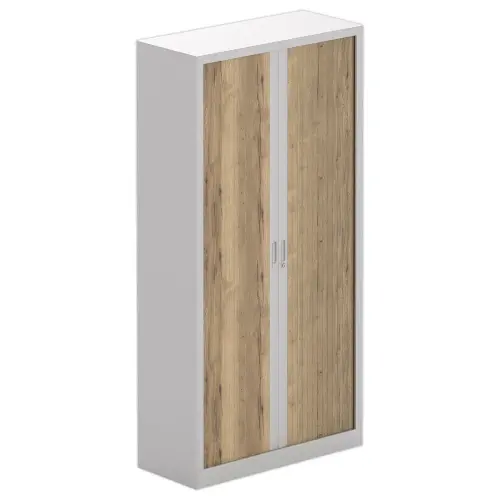 Armoire haute à rideaux métalliques - Alu/chêne veiné - 198x100 cm
