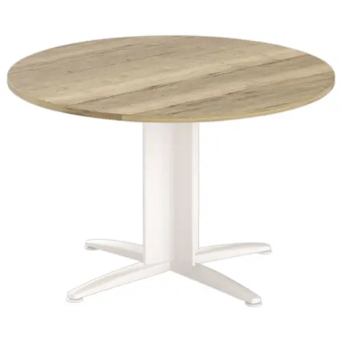 Table r&eacute;union ronde diam. 116cm ch&ecirc;ne vein&eacute;/blanc 