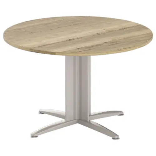 Table r&eacute;union ronde diam. 116 cm ch&ecirc;ne vein&eacute;/aluminium 