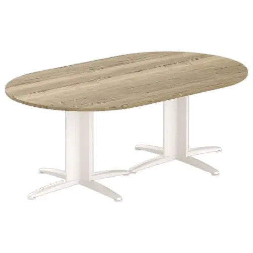 Table réunion ovale 200x120 chêne veiné/blanc