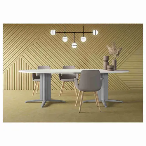 Table réunion ovale 200x120 chêne veiné/blanc
