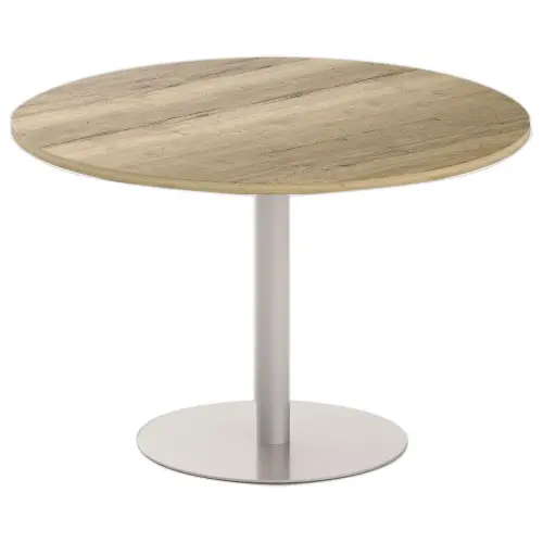 Table ronde diam 116 cm plateau chêne veiné pied argent pied tulipe