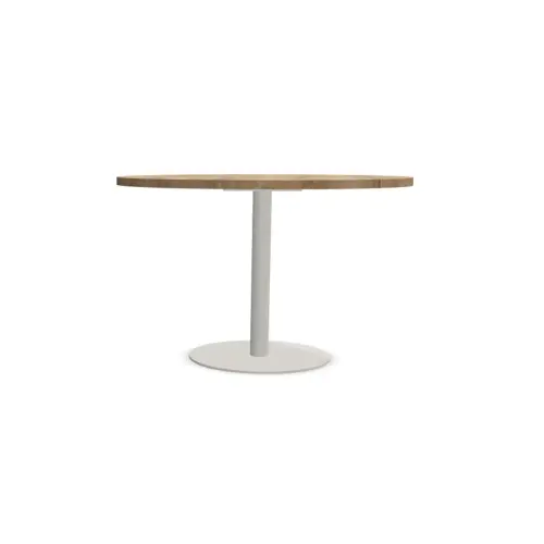 Table ronde diam 116 cm plateau chêne veiné pied argent pied tulipe