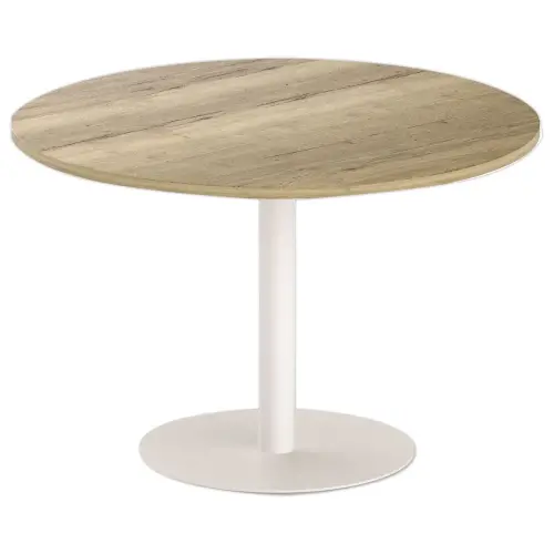 Table ronde diam 116 cm plateau chêne veiné pied tulipe blanc