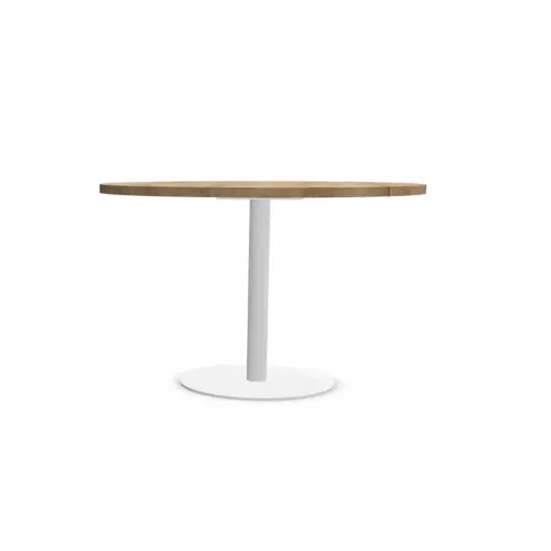 Table ronde diam 116 cm plateau chêne veiné pied tulipe blanc