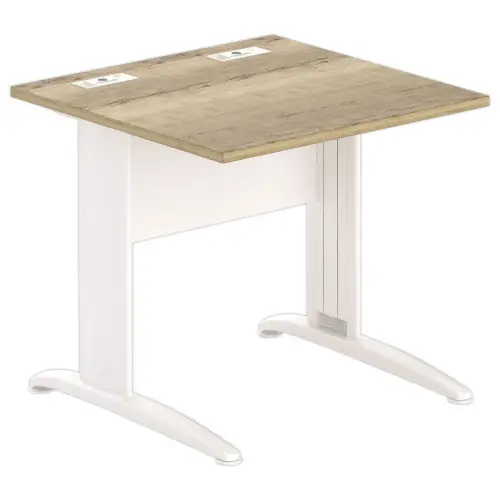 Table 80 x 80 chêne veiné - pieds blanc Fiducial