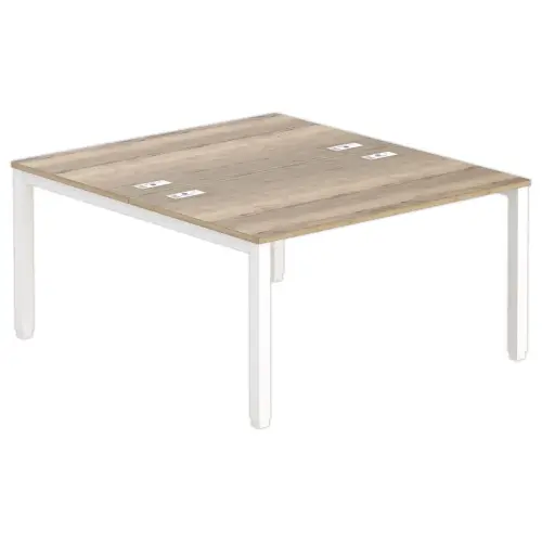 Bureau vis à vis 4 pieds 140 X 160 X 74 chêne veiné/blanc