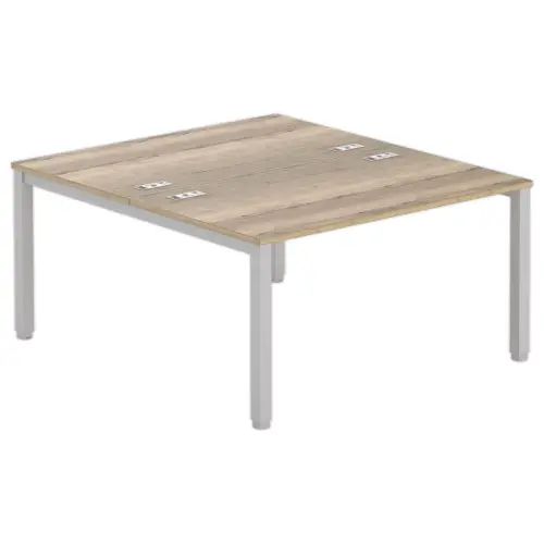 Bureau vis &agrave; vis 4 pieds 140 X 160 X 74 ch&ecirc;ne vein&eacute;/alu 