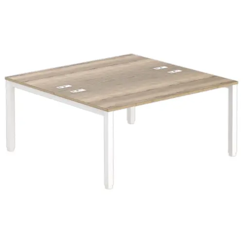 Bureau vis &agrave; vis 4 pieds 160 X 160 X 74 ch&ecirc;ne vein&eacute;/blanc 
