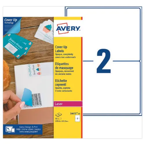 Boîte d'étiquettes de masquage laser AVERY 199,6x143,5 mm 25 f x 50 ét