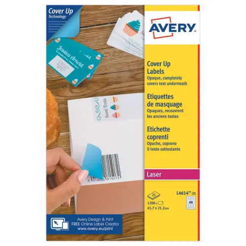 Étiquettes de masquage laser AVERY 45,7 x 21,2 mm 25 f x 48 étiquettes