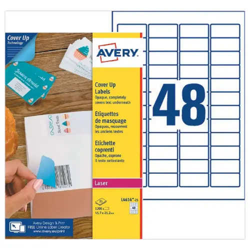 Étiquettes de masquage laser AVERY 45,7 x 21,2 mm 25 f x 48 étiquettes