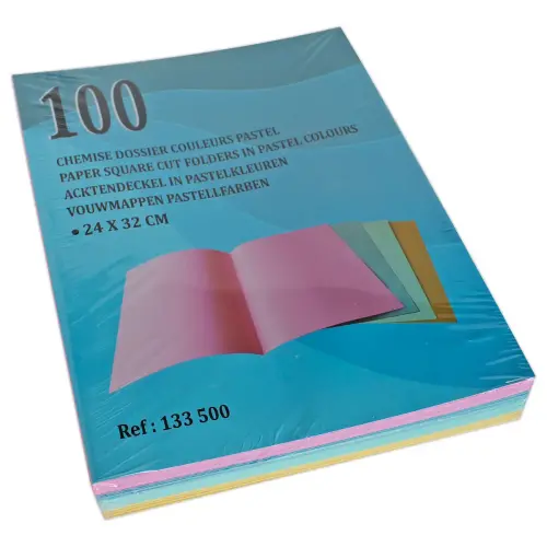 100 Chemises carte économiques coloris assortis pastel 24x32 cm
