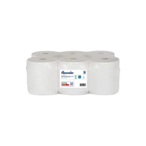 6 Rouleaux d'essuie-mains blanc - Diam&egrave;tre 19 cm 